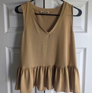 Double Zero Peplum Ruffle Hem Blouse - Tan -   Large